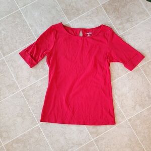 Ellen Tracy Bright Red Keyhole Blouse